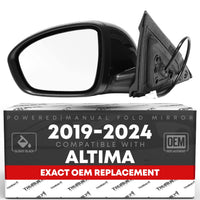 2019-2024 Nissan Altima Driver Side Mirror Replacement Powered Manual Fold Flat Glass Smooth Black