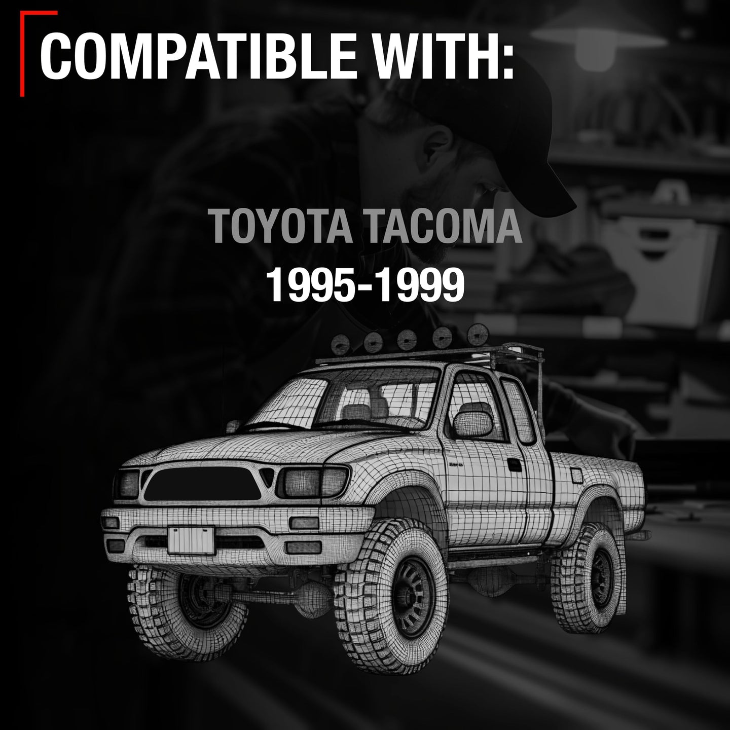 1995-1999 Toyota Tacoma Driver Side Mirror Replacement - Manual Adjustment Manual Folding Flat Glass Textured Black Cover - Driver Side Mirror