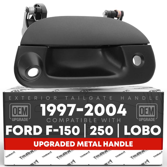 1997-2003 Ford F-150; 1997-1999 Ford F-250; 1998-2003 Ford Lobo Tailgate Handle Assembly, Upgraded Metal - Textured Black w/ Keyhole, Camera Hole