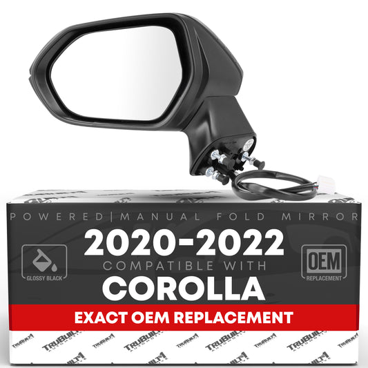 Toyota Corolla Side Mirror, Driver Side - Powered, Manual Fold, Heated, Flat Glass, Smooth Black - Driver Side Mirror