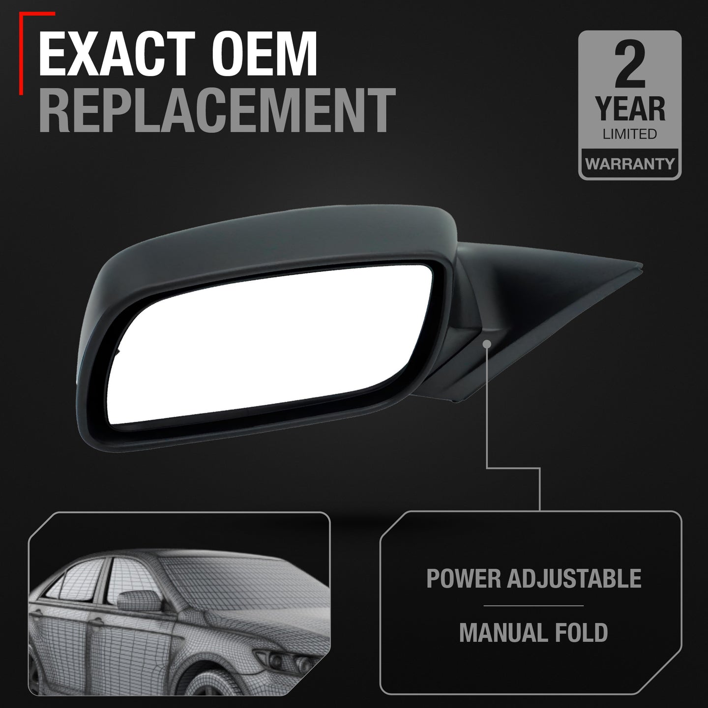 Driver Side Power Adjustable Side View Mirror - Compatible with 2007-2011 Toyota Camry - Power Adjust, Non-Heated, Manual Folding - Paintable Smooth Housing - OEM 8794006924 - Driver Side Mirror