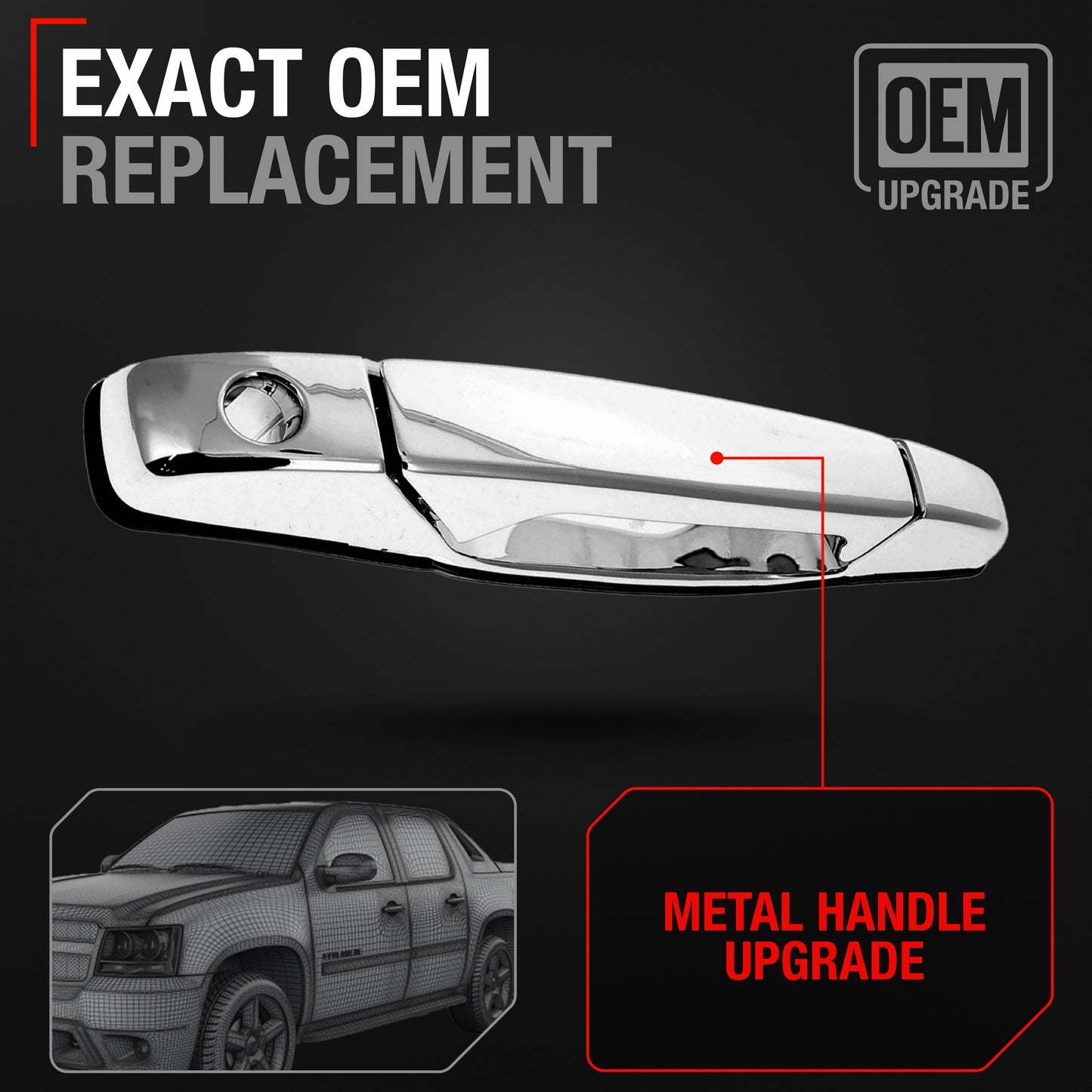 Chevrolet Silverado GMC Sierra Cadillac Escalade Front Passenger Door Handle - Chrome with Keyhole - Front Passenger Side Handle