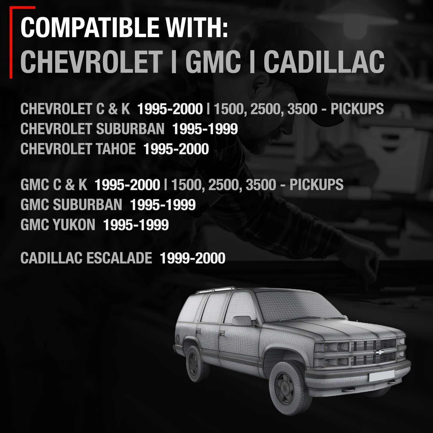 1995-2000 Chevrolet GMC C/K 1500 2500 3500 Suburban Tahoe Yukon 1999-2000 Cadillac Escalade Exterior Front Passenger Door Handle Upgraded Metal - Textured Black - Metal Lever Right Handle