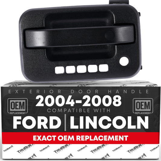 T1A Exterior Front Driver Door Handle Replacement - Compatible with 2004-2008 Ford F-150, 04-08 Ford Lobo, 06-08 Lincoln Mark LT - Textured Black w/Keypad Hole - OEM 9L3Z-1522405-AA - Driver Side Handle