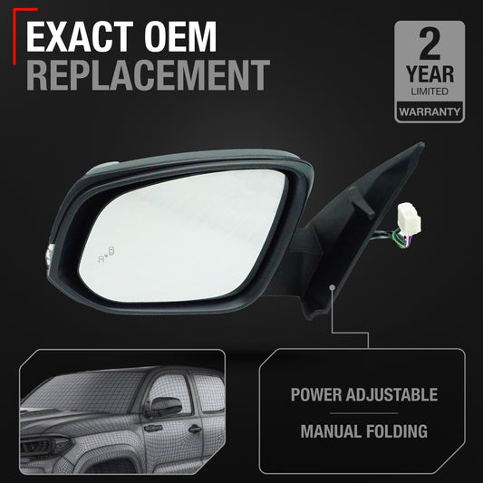 Driver Side Heated Side View Mirror with Integrated Turn Signal - Compatible with 2016-2022 Toyota Tacoma - Power Heated, Turn Signal, Manual Folding - Paintable Smooth Housing - OEM 8794004250-PFM - Driver Side Mirror