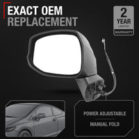Driver Side Power Adjustable Side View Mirror - Compatible with 2012-2013 Honda Civic - Power Adjust, Non-Heated, Manual Folding - Paintable Textured Black Housing - OEM 76258TR3A01-PFM
