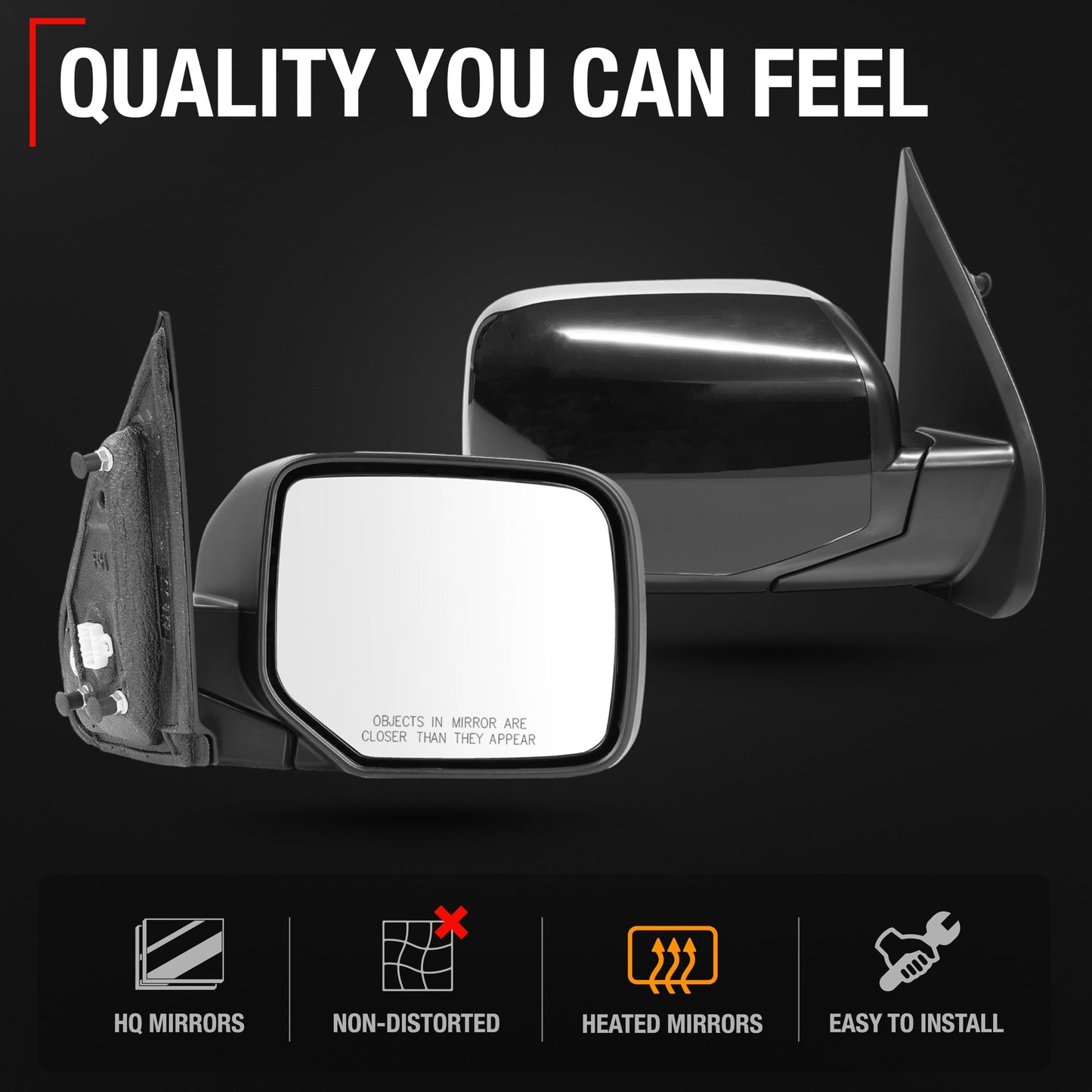 2005-2011 Toyota Tacoma Driver Side Mirror Replacement - Powered Adjustment, Manual Folding, Flat Glass - Smooth Black - Passenger Side Mirror