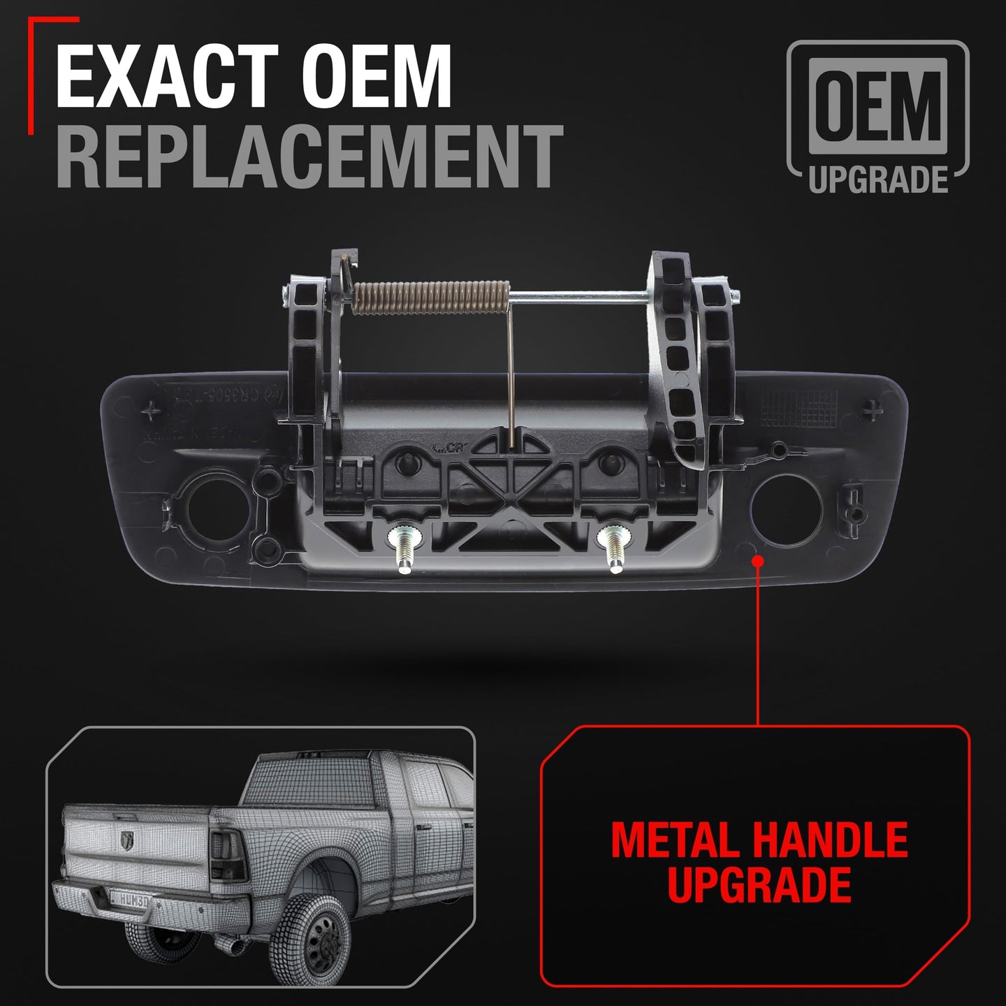 2013-2018 Dodge Ram Tailgate Handle Latch, Upgraded Metal - Exterior Tailgate Assembly Textured Black with Keyhole Camera Hole