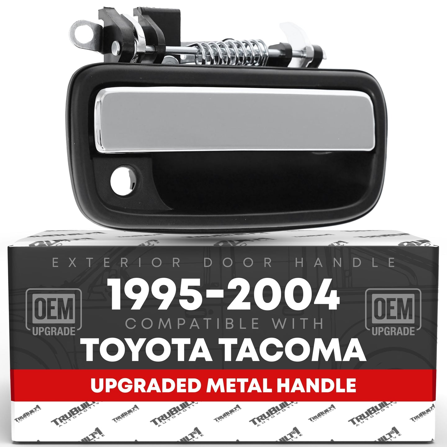 Exterior Front Passenger Door Handle Replacement, Upgraded Metal & Plastic Housing - Compatible with 1995-2004 Toyota Tacoma - Chrome Handle, Black Housing w/Keyhole - OEM 69210-35030 - Front Passenger Side Handle