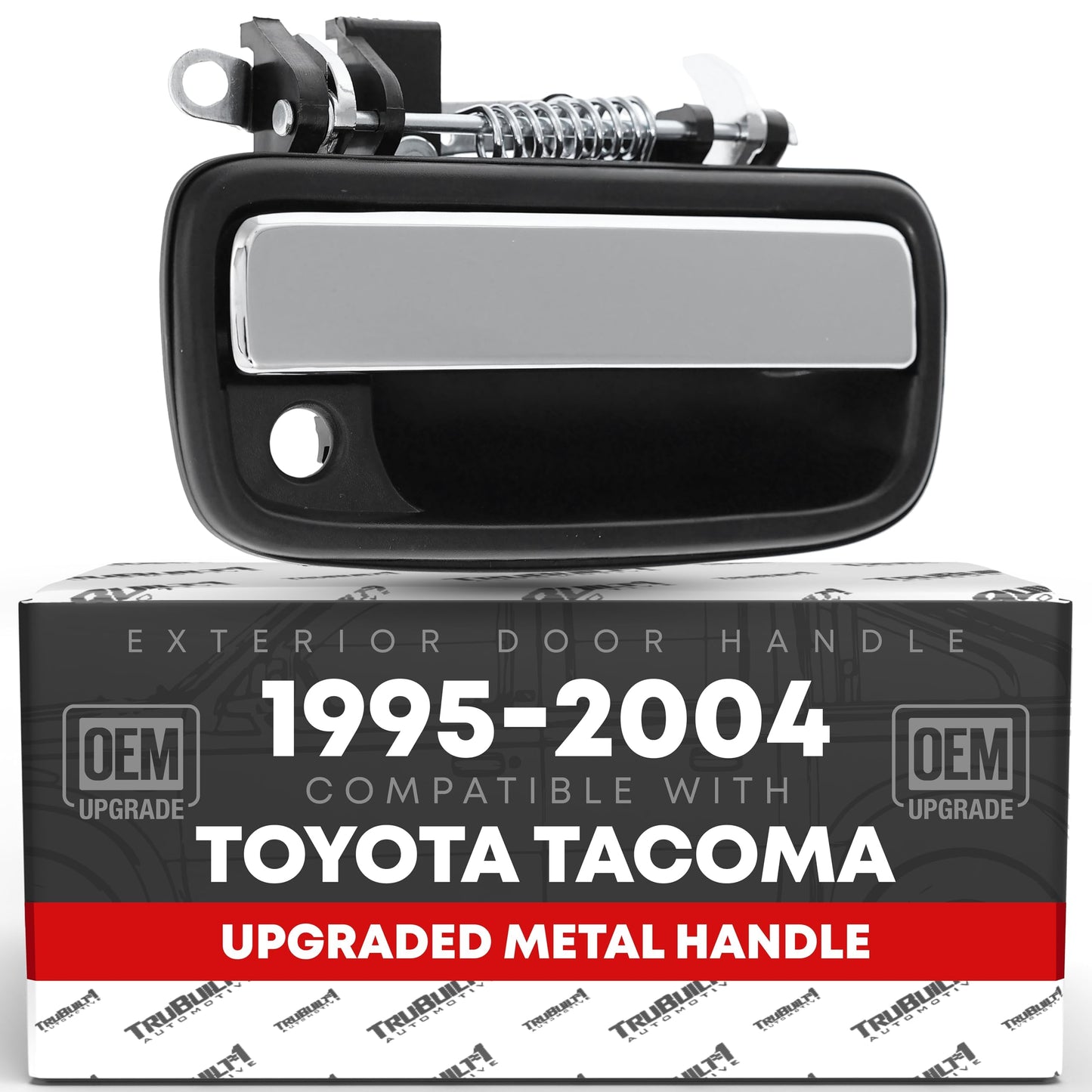 Exterior Front Passenger Door Handle Replacement, Upgraded Metal & Plastic Housing - Compatible with 1995-2004 Toyota Tacoma - Chrome Handle, Black Housing w/Keyhole - OEM 69210-35030 - Front Passenger Side Handle