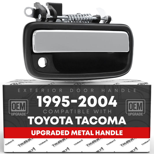 Exterior Front Passenger Door Handle Replacement, Upgraded Metal & Plastic Housing - Compatible with 1995-2004 Toyota Tacoma - Chrome Handle, Black Housing w/Keyhole - OEM 69210-35030 - Front Passenger Side Handle