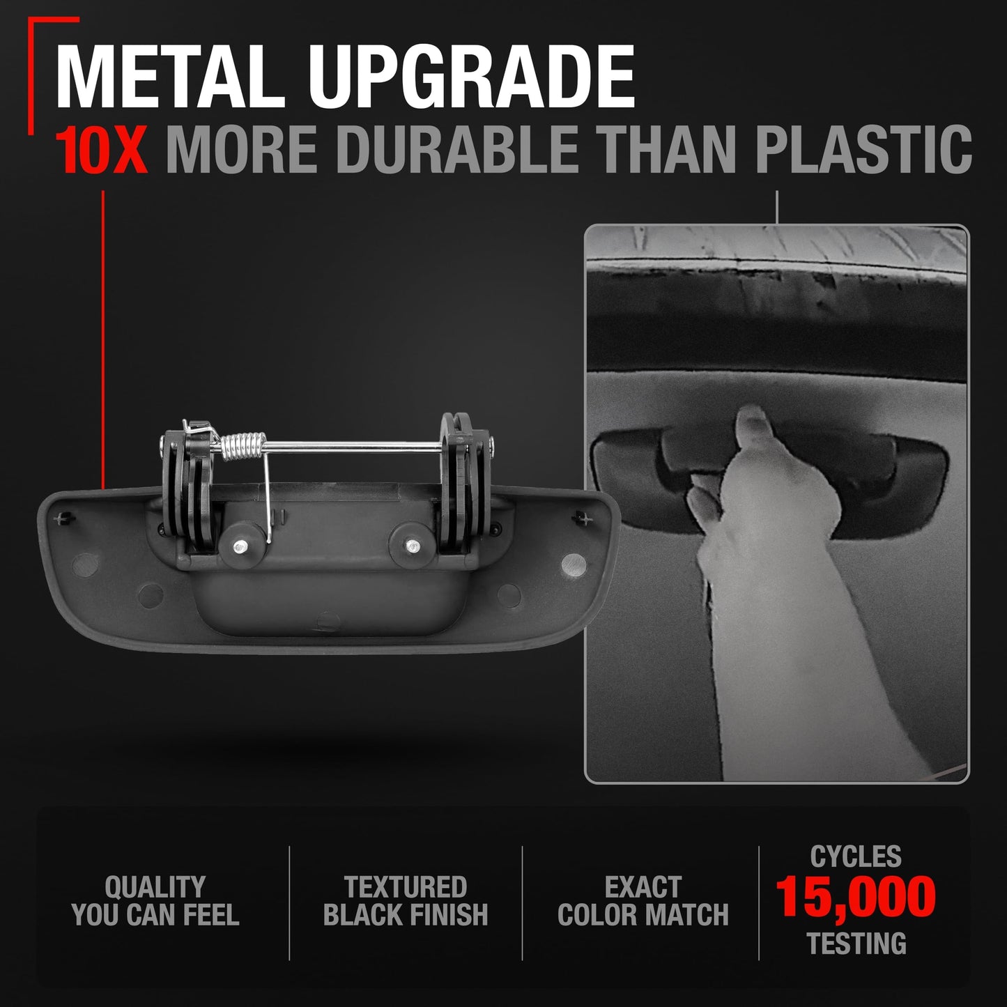 2002-2009 Dodge Ram Tailgate Handle Assembly Replacement, Upgraded Metal - Liftgate Latch Handle Replacement - Textured Black Body, Plastic Housing - Texture Tailgate Handle