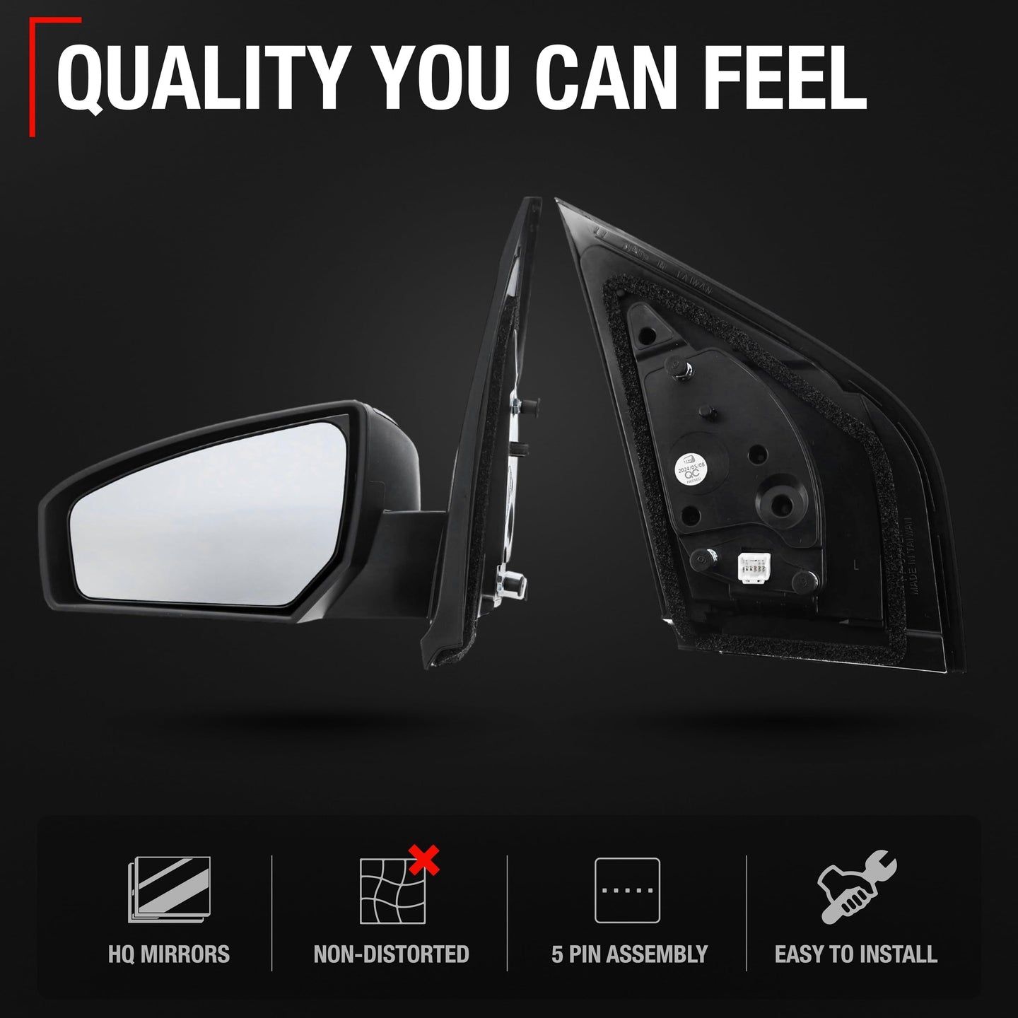 Driver Side Mirror Replacement - Compatible with 2007-2012 Nissan Sentra - Powered Adjustment, Non-Foldable, Flat Glass with English Warning - Black Cover, 8H3P - OEM 96302ET01E, NI1320167 - Driver Side Mirror