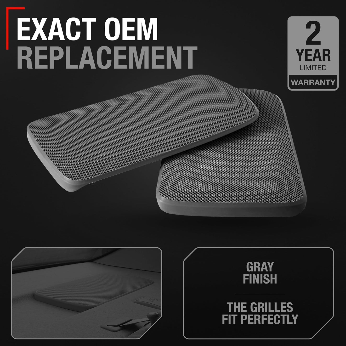 2002-2006 Toyota Camry Speaker Grille Replacement Set, Rear Left & Right Side - Gray - Gray