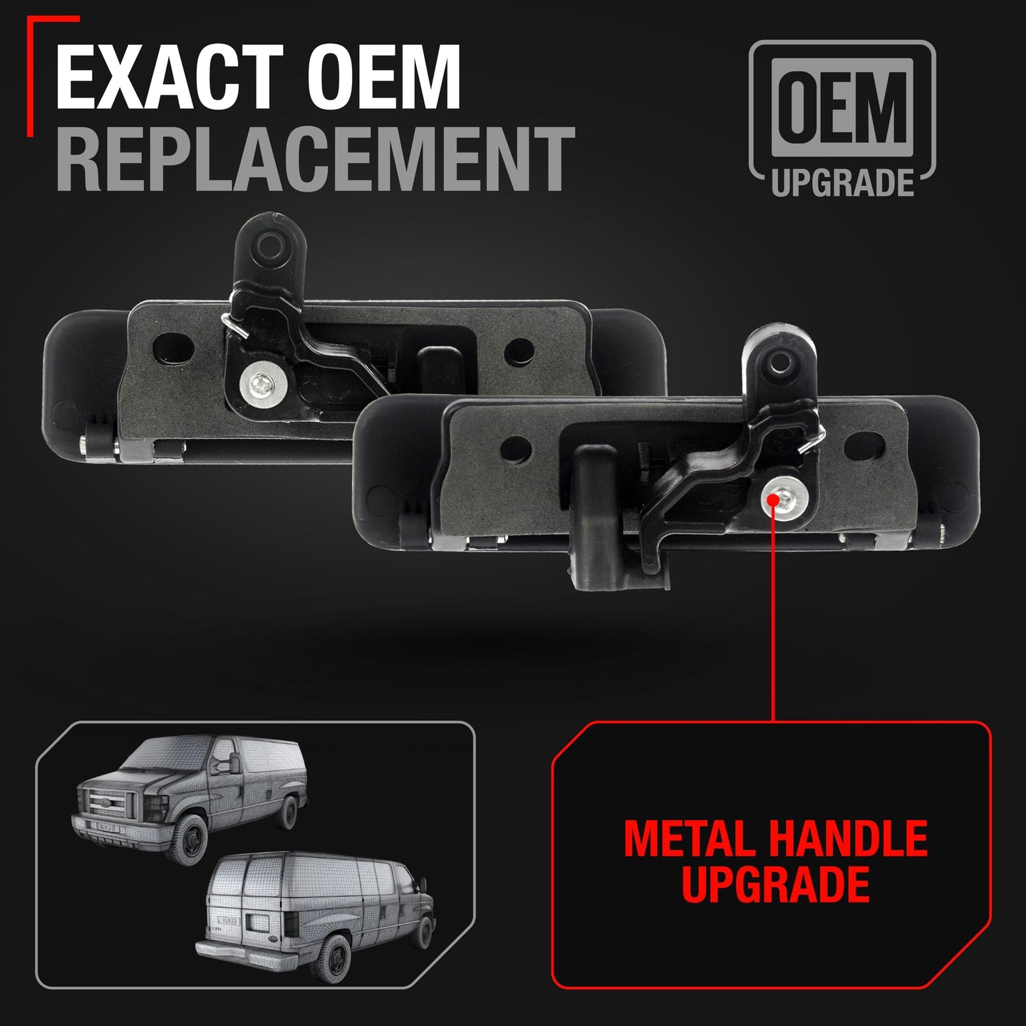 Exterior Front Driver and Passenger Door Handle, Upgraded Metal - Compatible with 2008-2014 Ford Econoline E-150, 08-14 E-250, 08-19 E-350 Super Duty, Textured Black - OEM 8C2Z1522404AD, 8C2Z1522405A - Front Driver + Passenger Side Door Handle