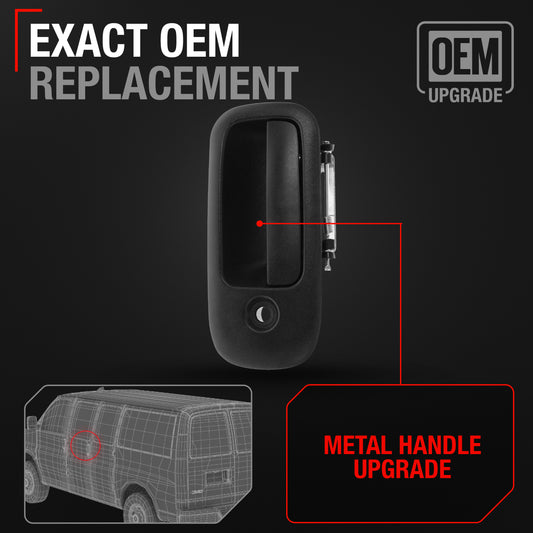 Chevrolet Express GMC Savana Rear Driver Hinged Door Handle - Textured Black with Keyhole, Metal Exterior Upgrade - Rear Driver Side Hinged Door