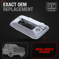 T1A Tailgate Handle Assembly, Upgraded Metal - Compatible with 2014-2015 Chevrolet Silverado, GMC Sierra 1500 2500 3500 HD - Liftgate Latch Handle Replacement - Chrome - OEM 23128693, 23156950, 82548 - Chrome Metal Tailgate
