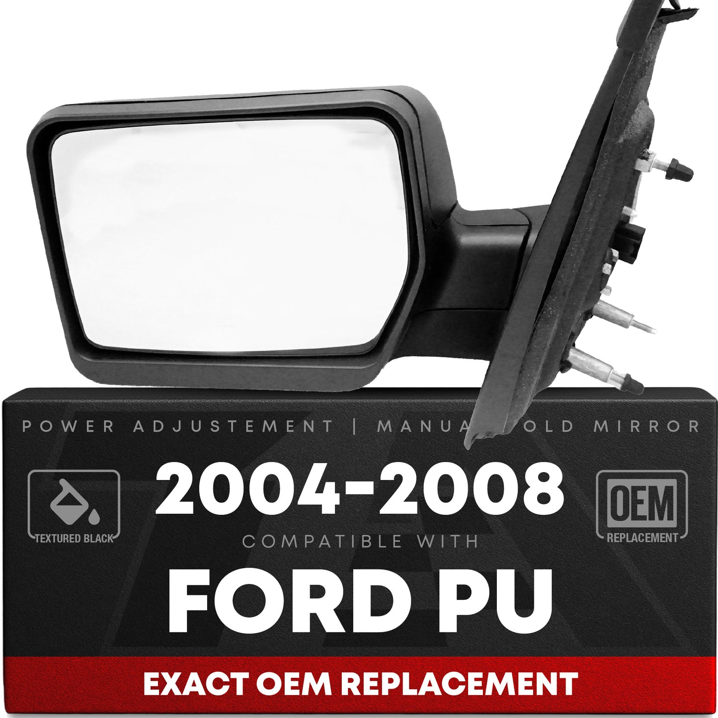 Passenger Side Power Adjustable Side View Mirror - Compatible with 2004-2008 Ford F-150 - Power Adjust, Non-Heated, Manual Folding - Textured Black Housing - OEM 8L3Z17682EA - Passenger Side Mirror