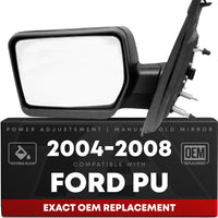 Passenger Side Power Adjustable Side View Mirror - Compatible with 2004-2008 Ford F-150 - Power Adjust, Non-Heated, Manual Folding - Textured Black Housing - OEM 8L3Z17682EA - Passenger Side Mirror