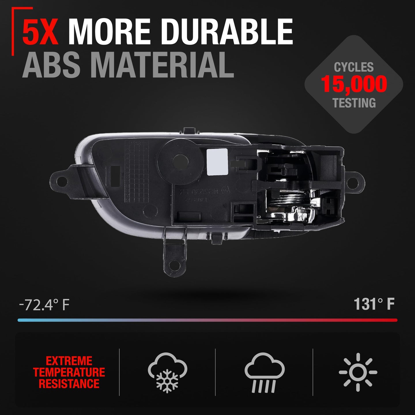 2013-2015 Nissan Altima Interior Front or Rear Driver Door Handle Replacement - Modern Chrome Lever and Black Knob Plastic - Driver Door Handle