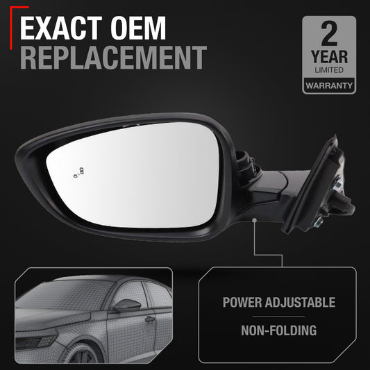 Driver Side Power Side View Mirror with Integrated Turn Signal - Compatible with 2023-2025 Honda Accord - Power Adjust, Turn Signal, Manual Folding - Paintable Textured Black - OEM 76258-30B-A01 - Driver Side Mirror