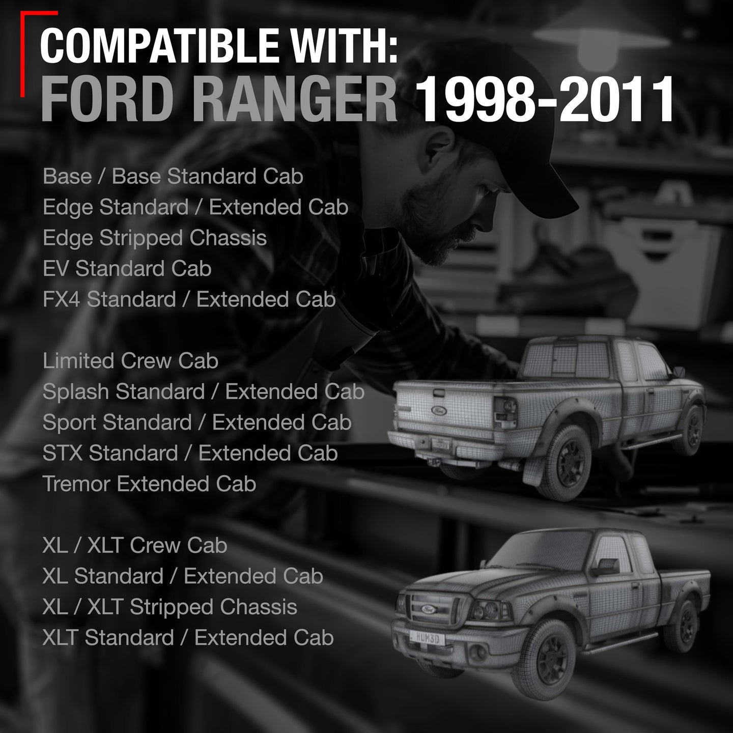 1998-2011 Ford Ranger Tailgate Handle - Upgraded Metal Textured Black - Metal Tailgate Handle