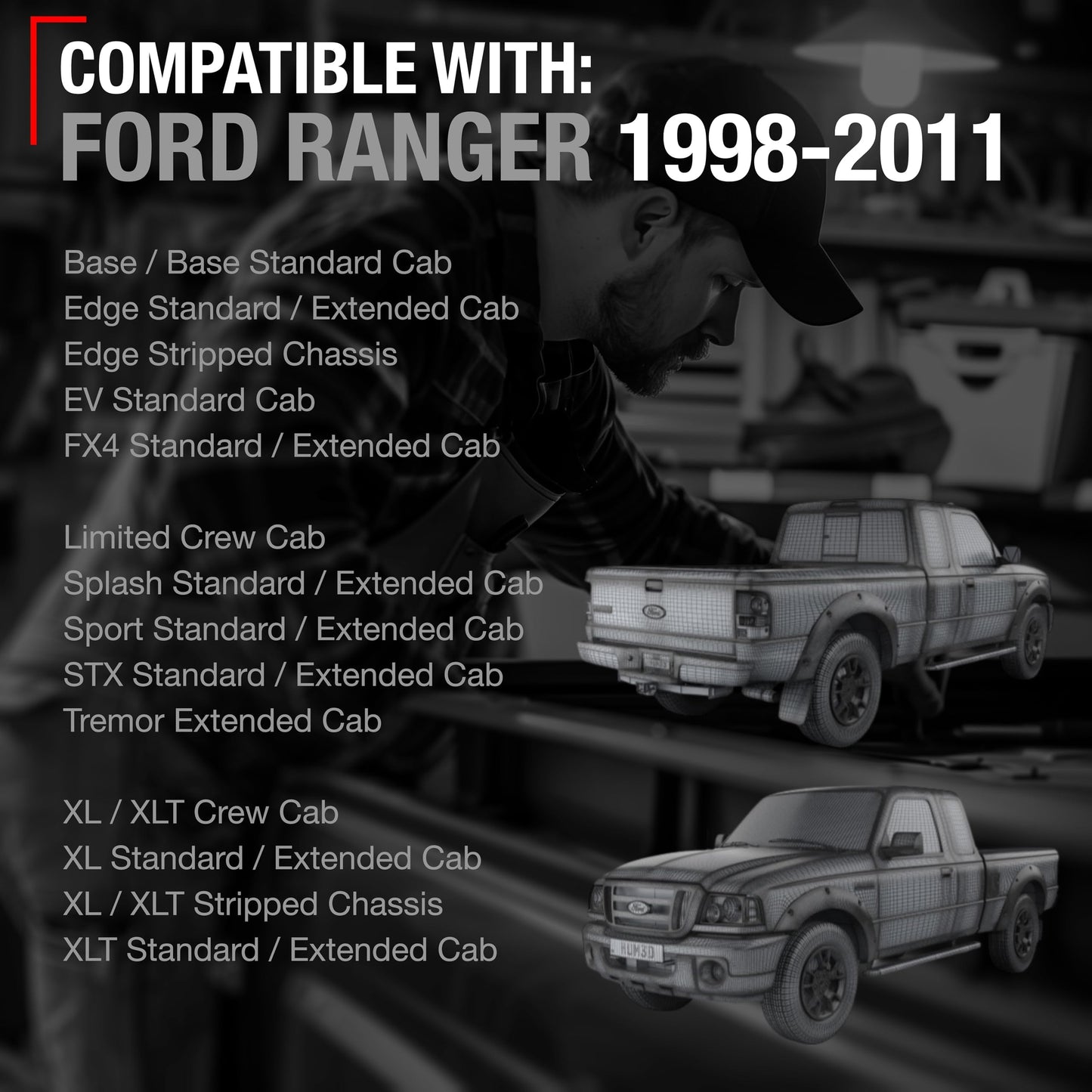 1998-2011 Ford Ranger Tailgate Handle - Upgraded Metal Textured Black - Metal Tailgate Handle