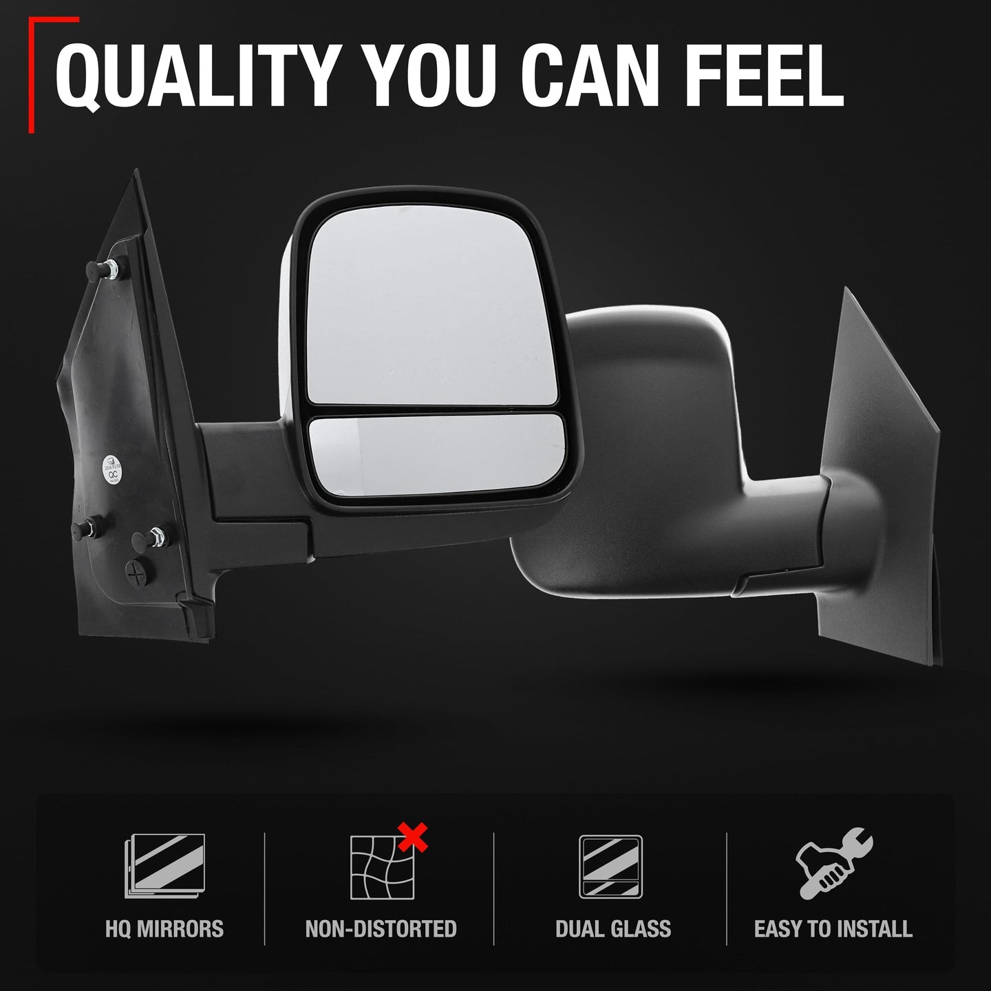 2008-2021 Chevrolet Express GMC Savana 1500 2500 3500 Passenger Side Mirror - Manual Folding Dual Glass Textured Black - Passenger Side Mirror