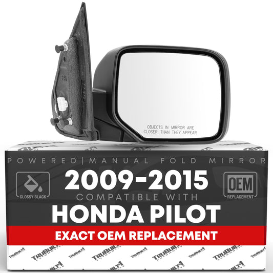Passenger Side Mirror Replacement - Compatible with 2009-2015 Honda Pilot - Powered Adjustment, Heated, Manual Fold, Convex Glass - Smooth Black, 16H5P - OEM 76208SZAA11ZF, HO1321248 - Passenger Side Mirror