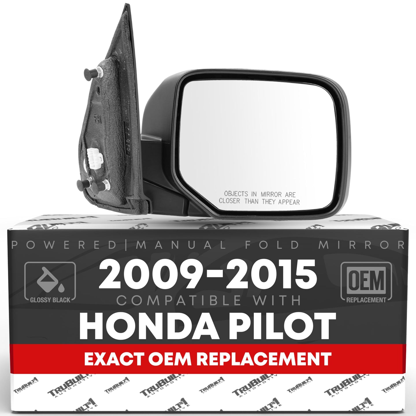 2005-2011 Toyota Tacoma Driver Side Mirror Replacement - Powered Adjustment, Manual Folding, Flat Glass - Smooth Black - Passenger Side Mirror