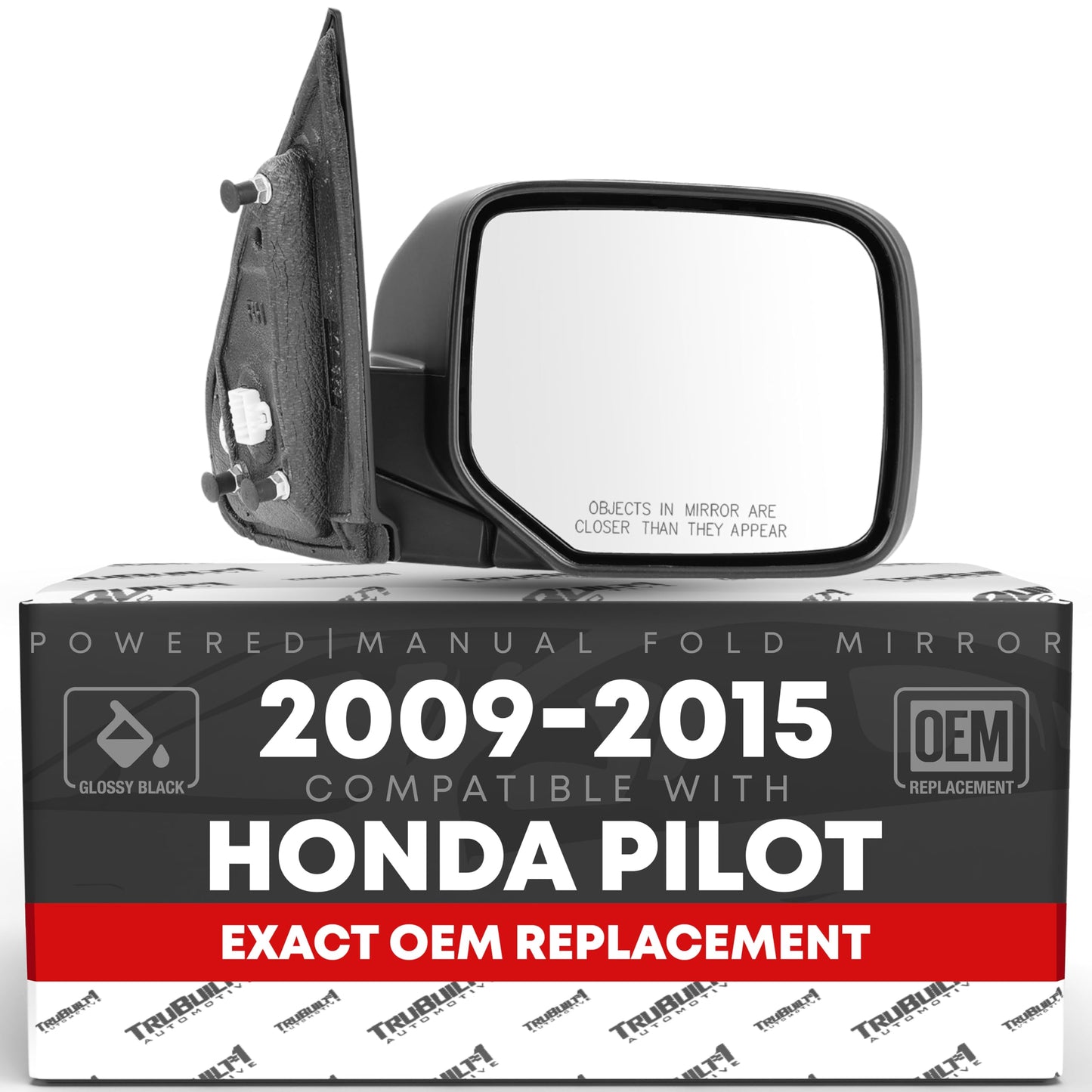 2005-2011 Toyota Tacoma Driver Side Mirror Replacement - Powered Adjustment, Manual Folding, Flat Glass - Smooth Black - Passenger Side Mirror