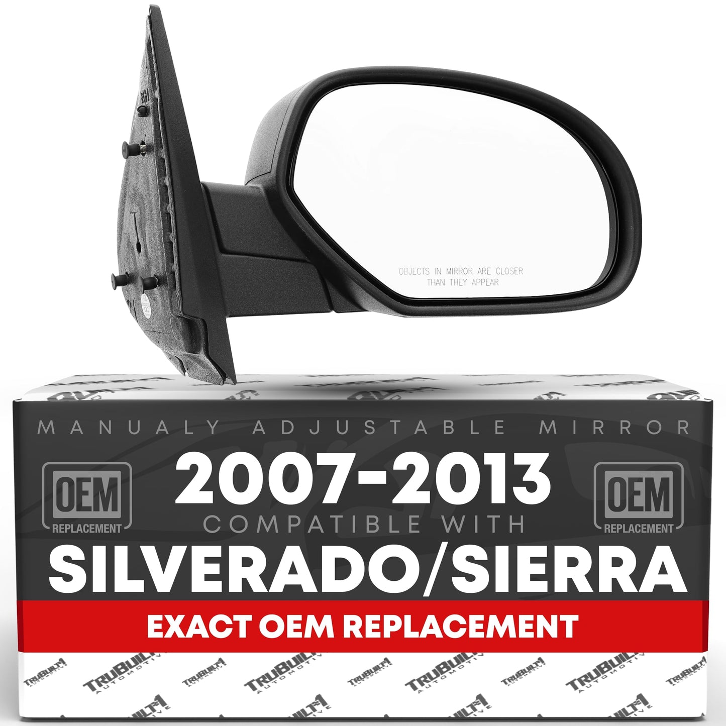 Chevrolet Silverado GMC Sierra Passenger Side Mirror - Manual - Convex Glass - Textured Black - Passenger Side Mirror
