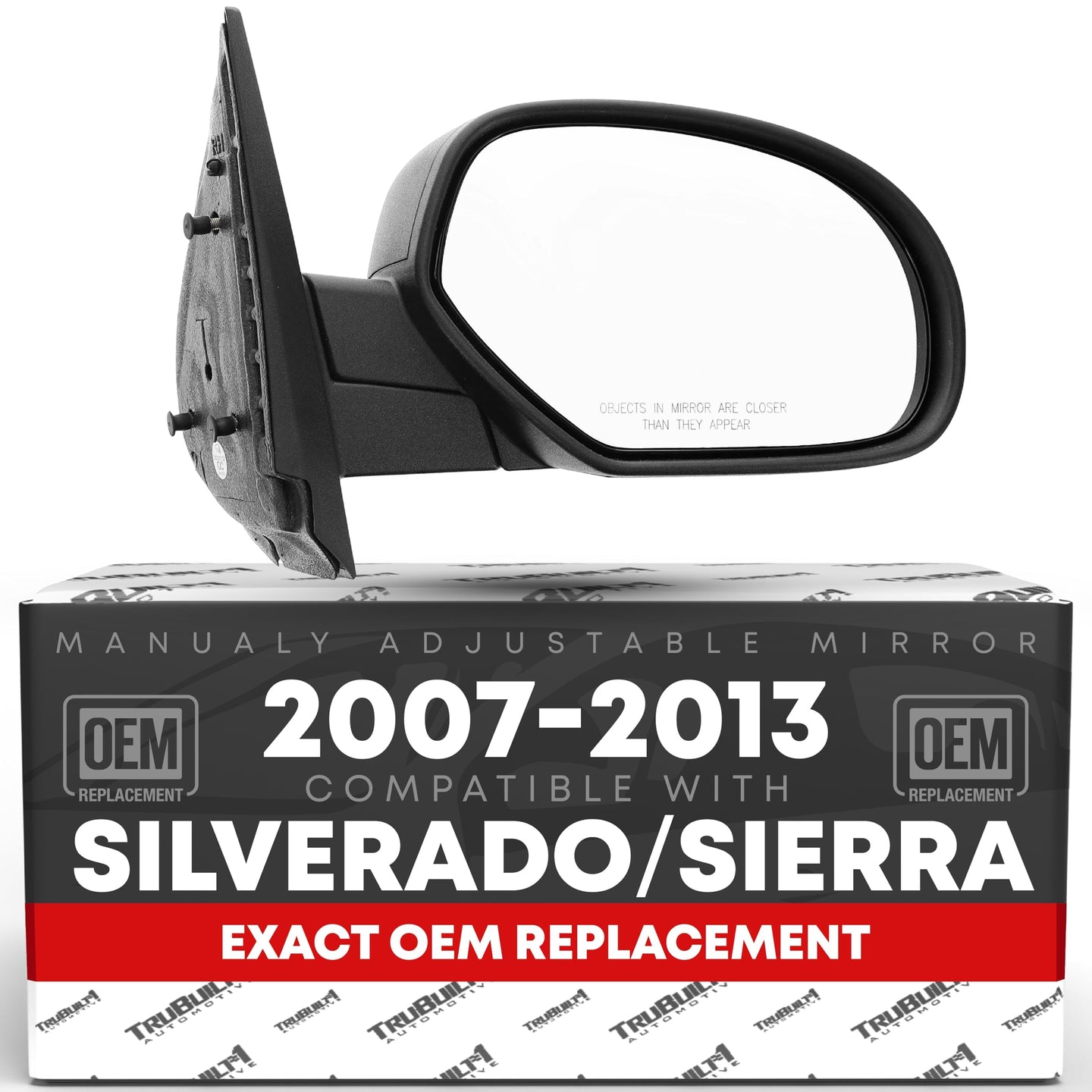 2007-2013 Chevrolet Silverado 1500 2500 3500 HD GMC Sierra 1500 2500 3500 HD Passenger Side Mirror - Manual Convex Glass Textured Black Cover - Passenger Side Mirror