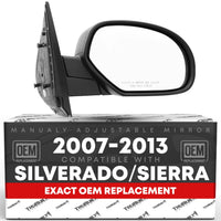 2007-2013 Chevrolet Silverado 1500 2500 3500 HD GMC Sierra 1500 2500 3500 HD Passenger Side Mirror - Manual Convex Glass Textured Black Cover - Passenger Side Mirror