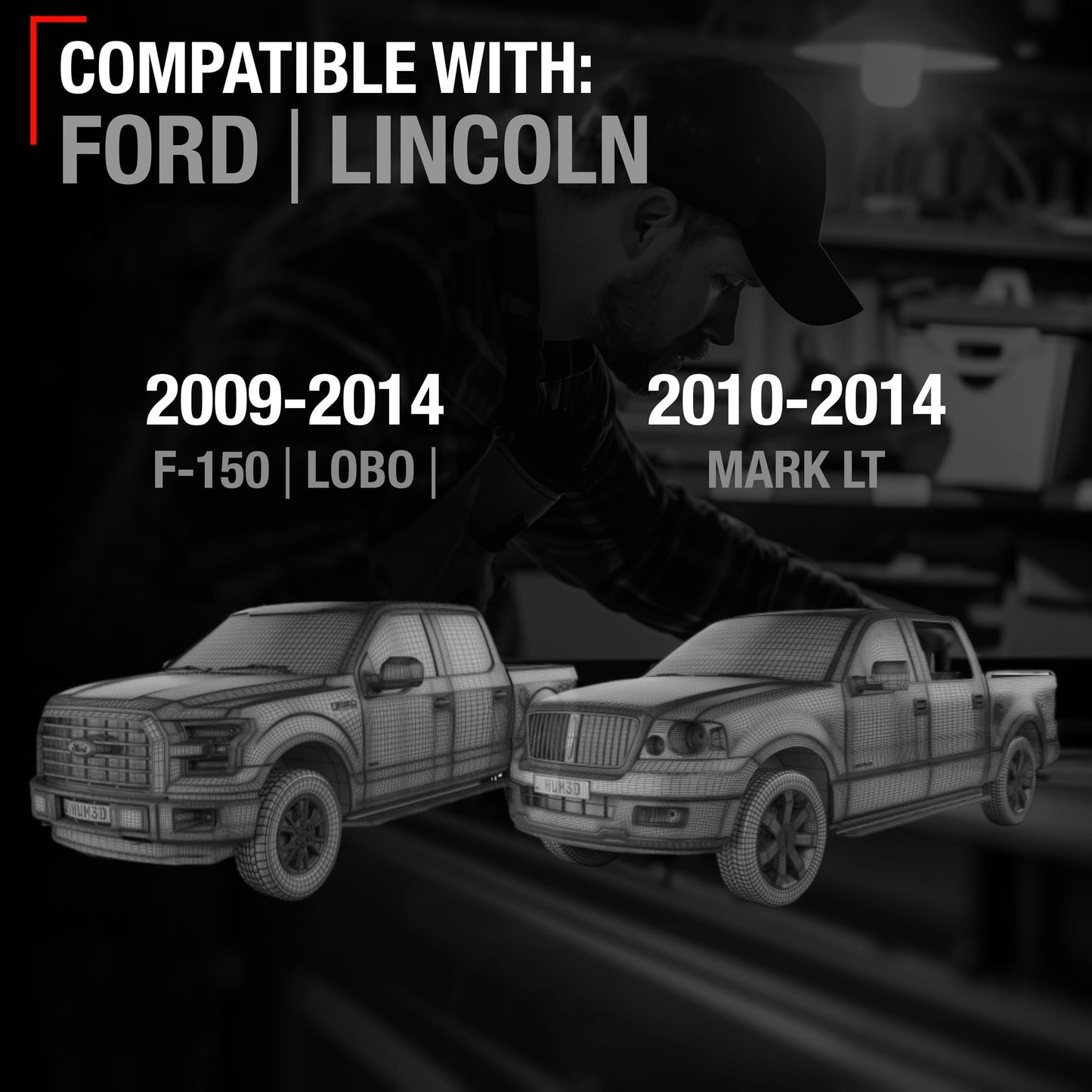 2009-2014 Ford F-150 Lobo Lincoln Mark LT Exterior Front Driver Door Handle, Upgraded Metal - Chrome and Black with Keyhole - Front Driver Side Handle