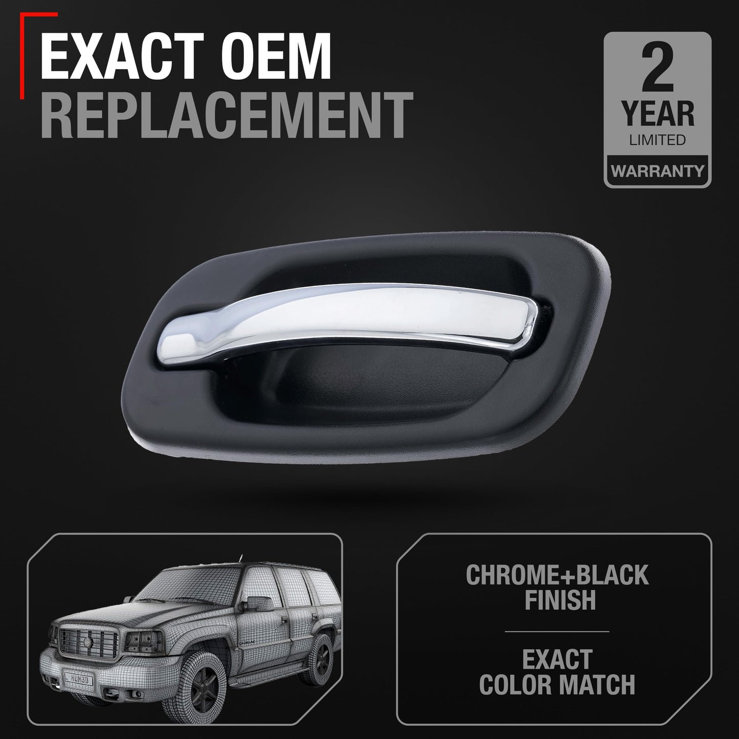 Chevy Silverado Escalade Rear Passenger Door Handle - Chrome & Black - 1999-2006 - Rear Right Door Handle