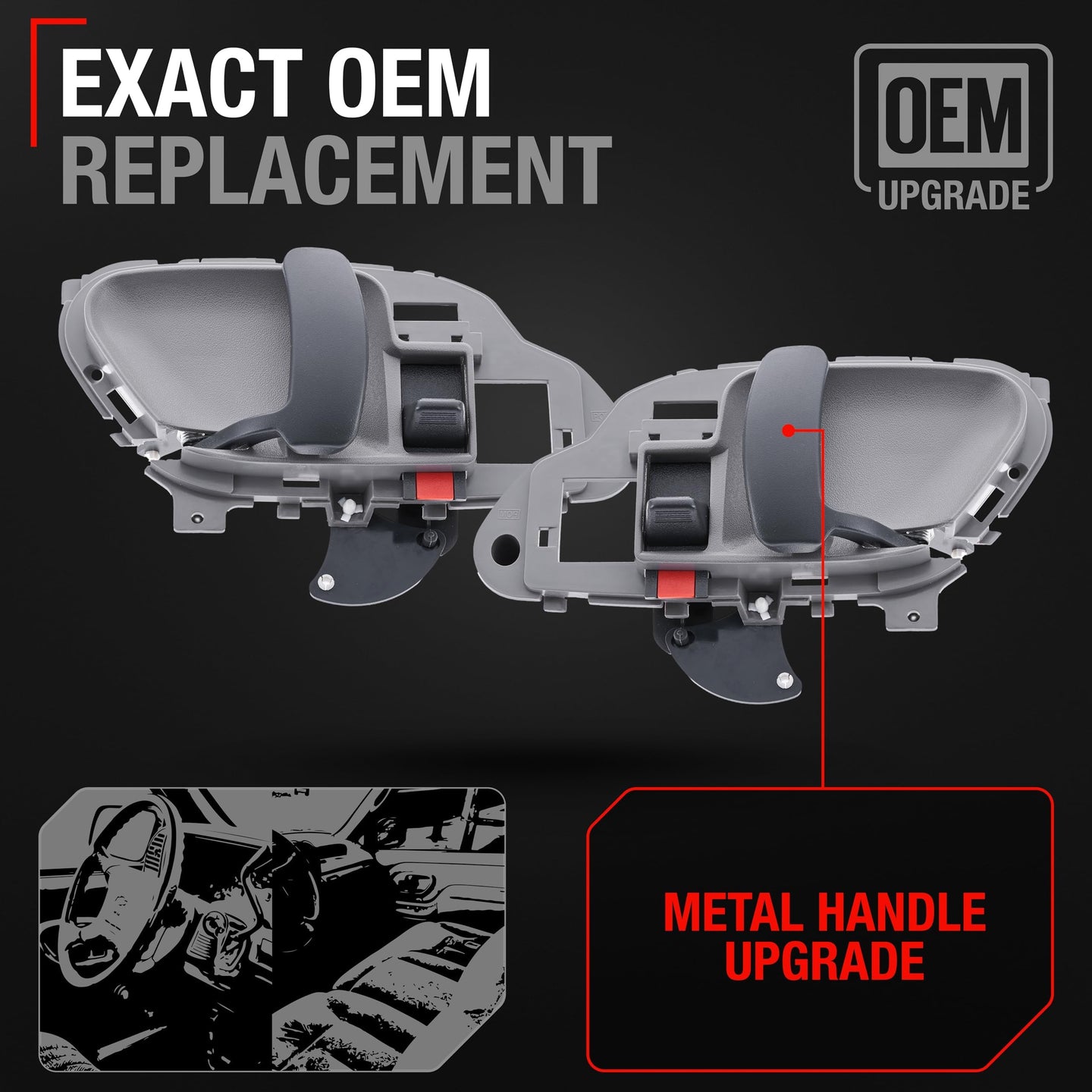 1988-1999 Chevrolet C1500 K1500 GMC C1500 K1500 Interior Front Driver and Passenger Door Handle Upgraded Metal - Textured Gray - Driver & Passenger Sides