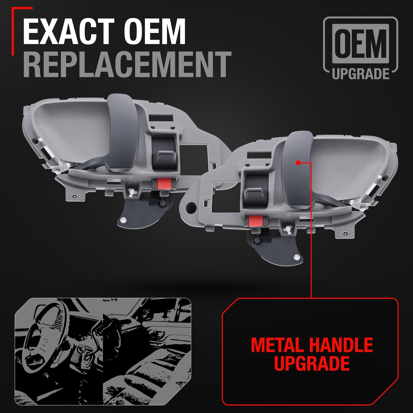 1988-1999 Chevrolet C1500 K1500 GMC C1500 K1500 Interior Front Driver and Passenger Door Handle Upgraded Metal - Textured Gray - Driver & Passenger Sides