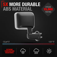 2007-2013 Jeep Wrangler Passenger Side Mirror - Manual Folding Convex Glass with English Warning Textured Black Cover - Passenger Side Mirror