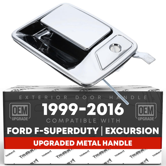 T1A Exterior Front Driver Door Handle, Upgraded Metal - Compatible with 1999-2016 Ford F-250 F-350 F-450 F-550 F-650 Super Duty; 00-05 Excursion - All Chrome w/Keyhole - OEM 7C3Z-2522405-ACHMT, 79306 - Front Driver Side Handle