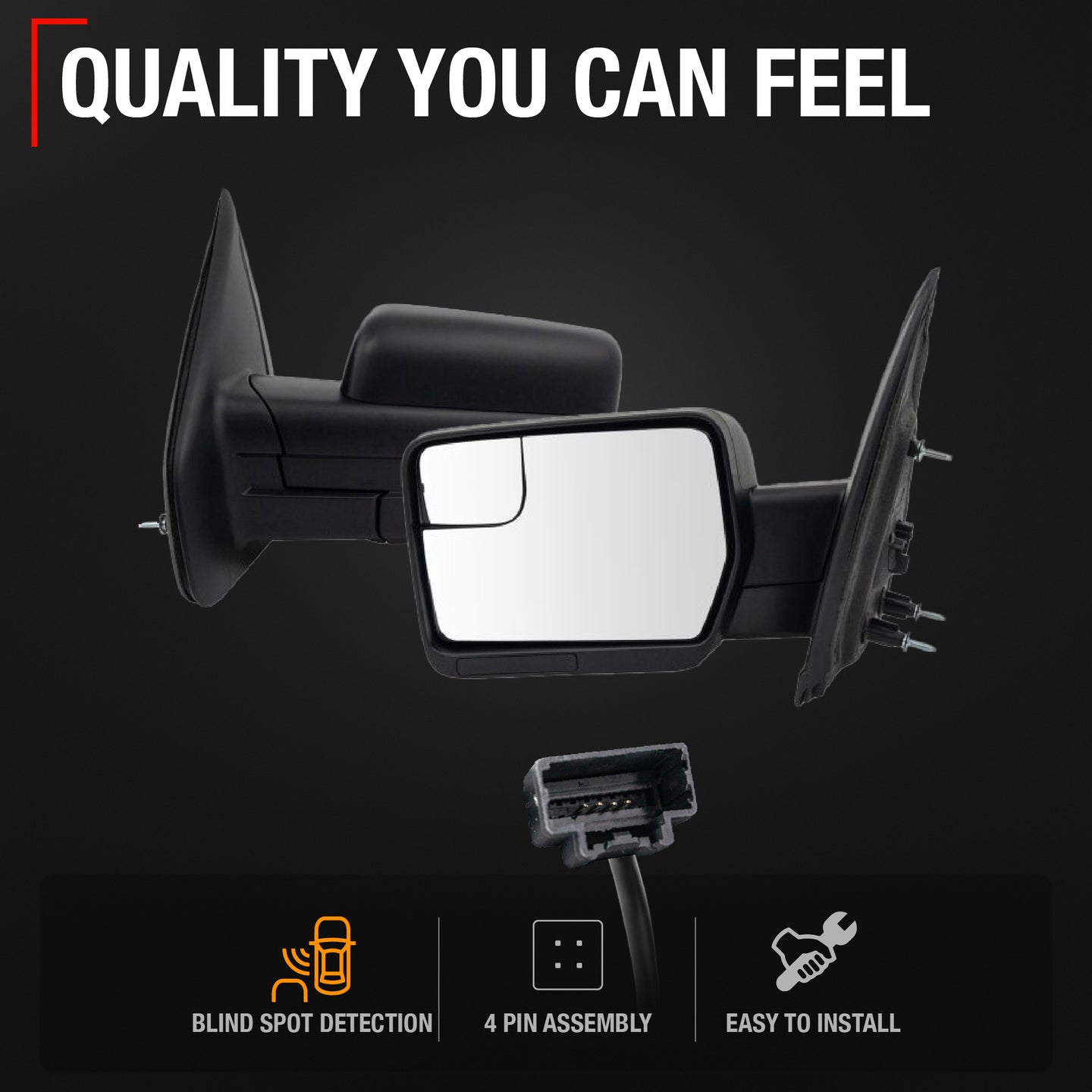 Driver Side Power Side View Mirror with Blind Spot Detection - Compatible with 2011-2014 Ford F-150 - Power Adjust, Blind Spot Detection, Manual Folding - Textured Black Housing - OEM BL3Z17683BA