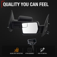 Driver Side Power Side View Mirror with Blind Spot Detection - Compatible with 2011-2014 Ford F-150 - Power Adjust, Blind Spot Detection, Manual Folding - Textured Black Housing - OEM BL3Z17683BA