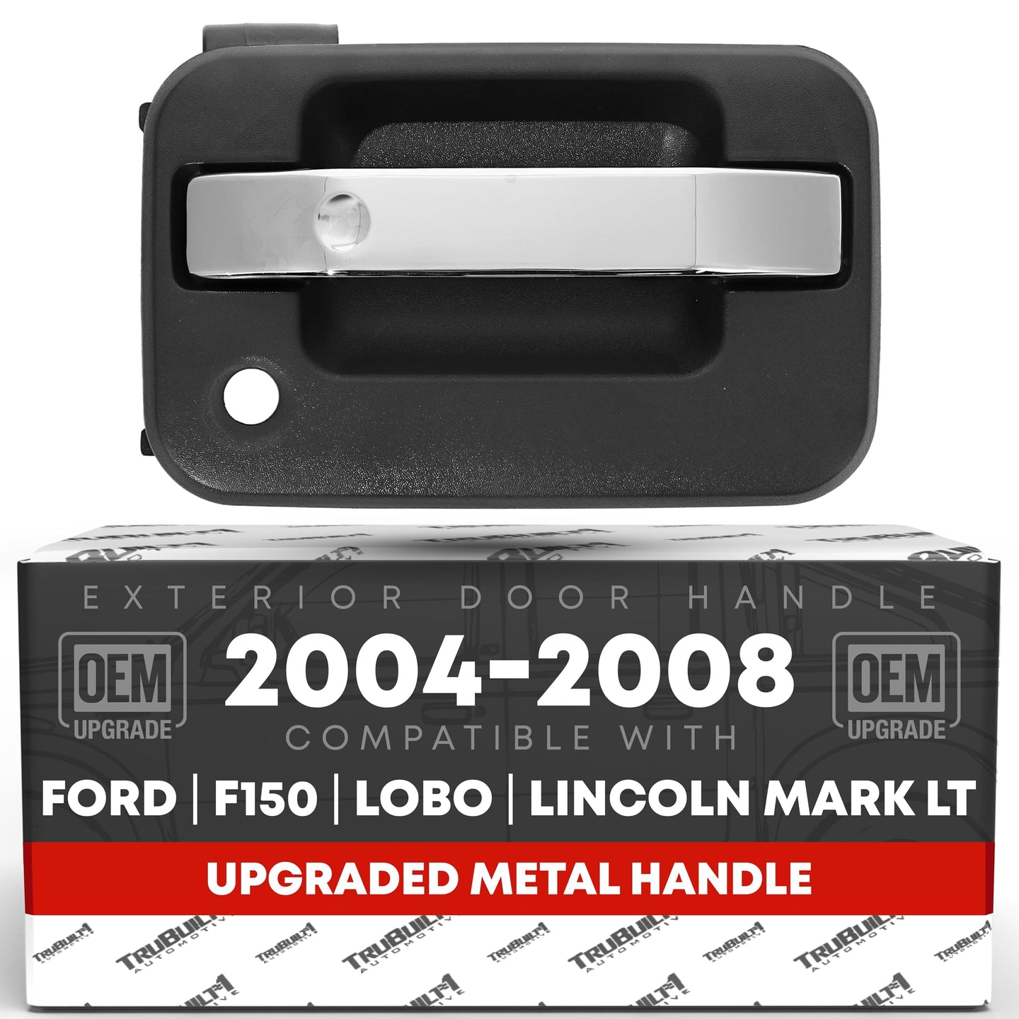 2004-2014 Ford F-150 Lobo Lincoln Mark LT Exterior Front Passenger Door Handle, Upgraded Metal - Chrome and Black with Keyhole - Front Passenger Handle
