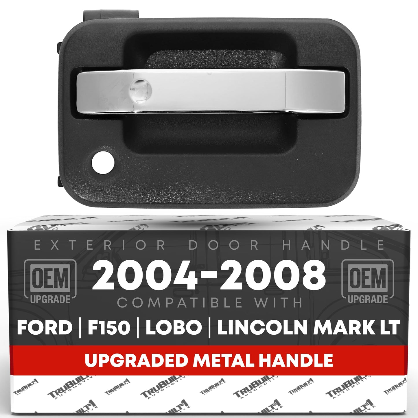 2004-2014 Ford F-150 Lobo Lincoln Mark LT Exterior Front Passenger Door Handle, Upgraded Metal - Chrome and Black with Keyhole - Front Passenger Handle