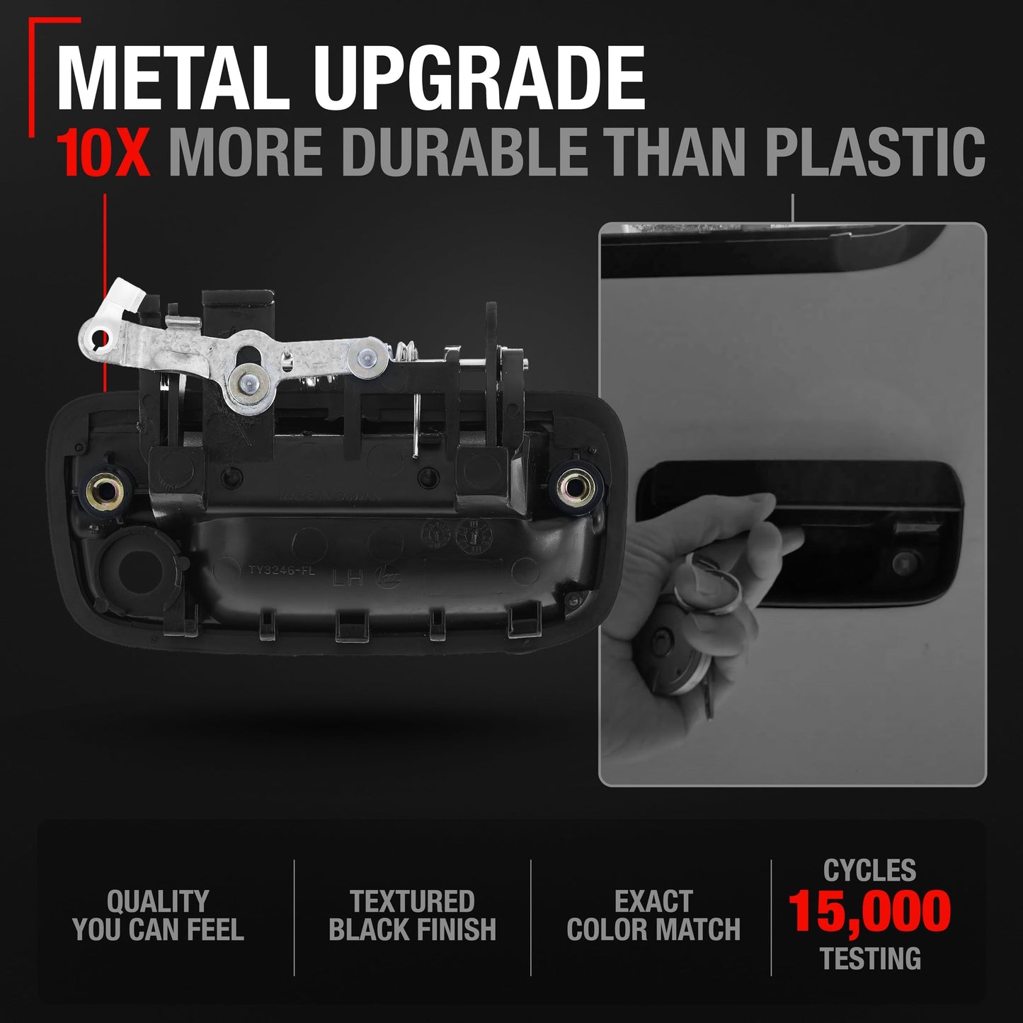 1995-2004 Toyota Tacoma Exterior Front Driver Door Handle Replacement - Upgraded Metal Textured Black - Driver Handle (Metal)