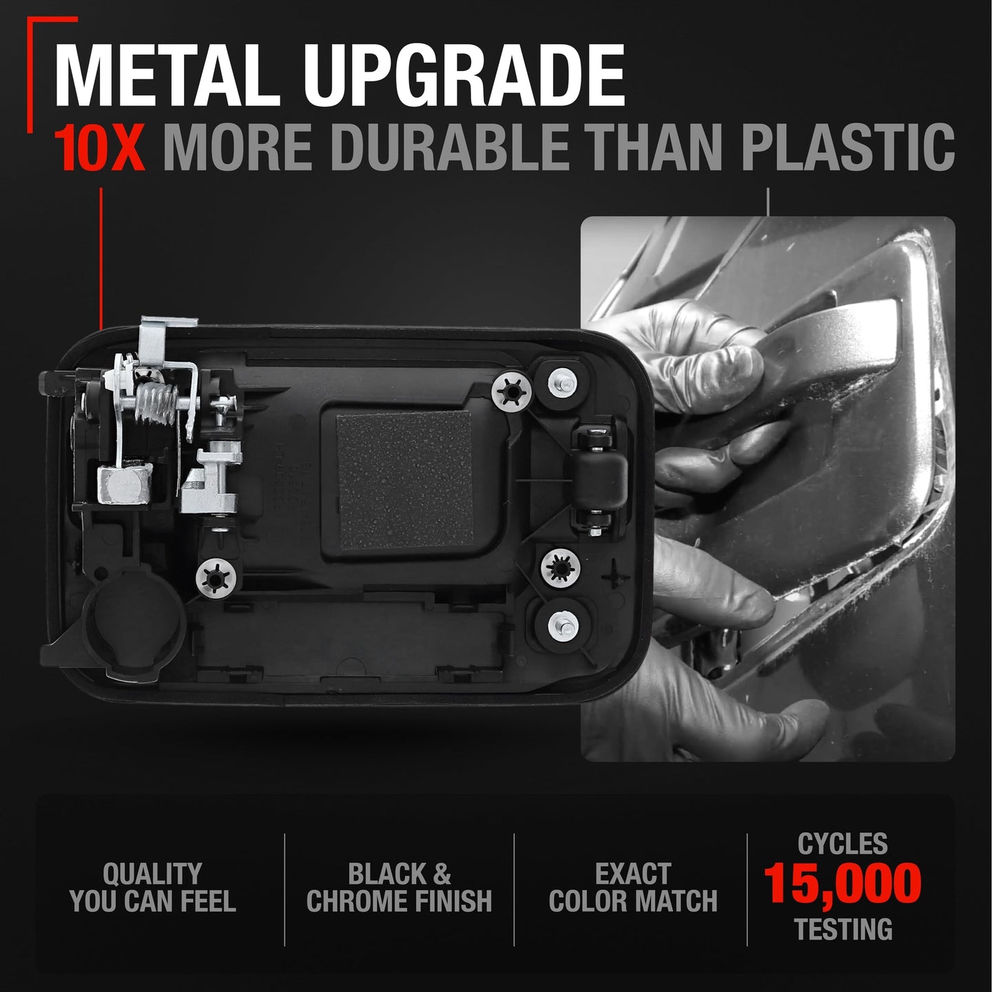 2009-2014 Ford F-150 Lobo Lincoln Mark LT Exterior Front Driver Door Handle, Upgraded Metal - Chrome and Black with Keyhole - Front Driver Side Handle w/ Keypad