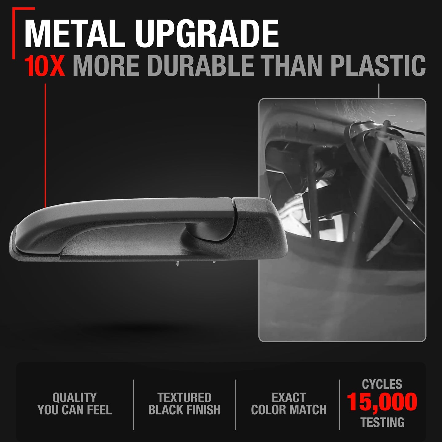 2005-2010 Jeep Commander Cherokee Exterior Rear Driver Door Handle, Upgraded Metal - Textured Black with Keyhole - Rear Driver Handle