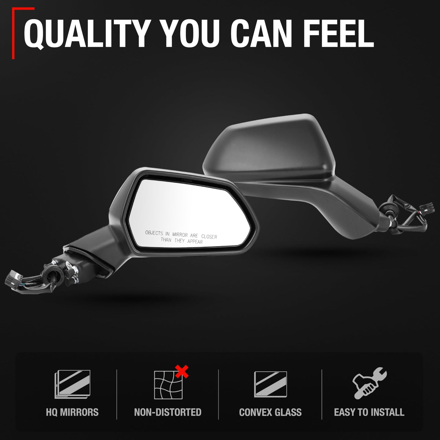 2016-2021 Chevrolet Camaro Passenger Side Mirror Replacement Powered Adjustment Non-Foldable Convex Glass Smooth Black - Passenger Side Mirror