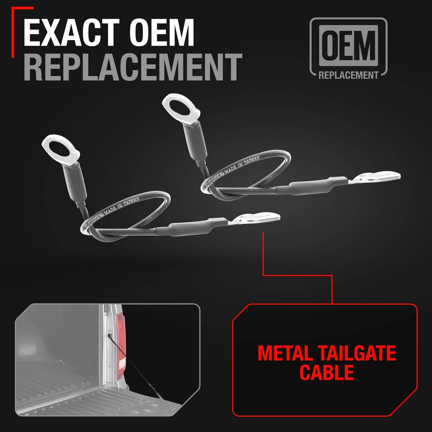 Ford F-Series Tailgate Cable Strap Set - Left & Right - 21-1/8" - Metal Support Cables - 1983-1997