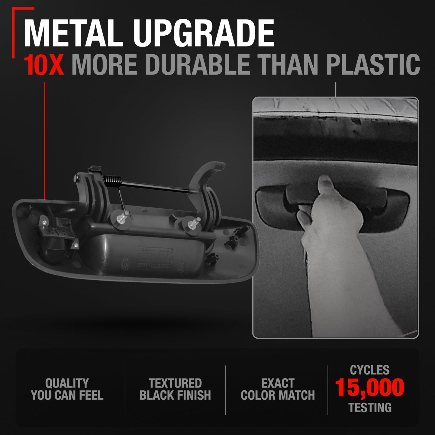 Dodge Ram Liftgate Handle - All Chrome Metal Assembly with Keyhole, Upgraded Replacement for 1500 2500 3500 - Texture Tailgate Handle